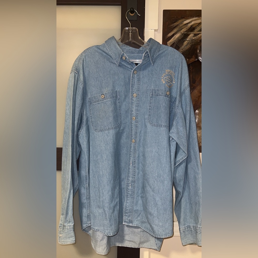Harley Davidson  Blue Denim Button-Up Shirt xl